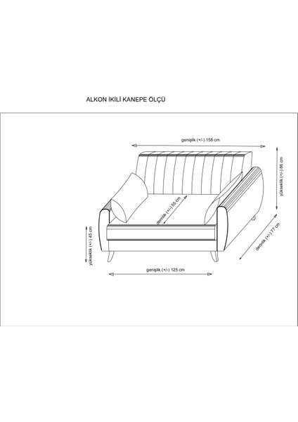 Alkon Ikili Koltuk-Koyu Gri 100