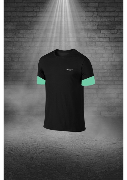 Poseidon Storm Erkek Siyah Dri-Fit Kumaş Yürüyüş ve Koşu Için Konforlu Cepli Sıfır Yaka Tişört Şort Ikili Alt Üst Seti S-3xl