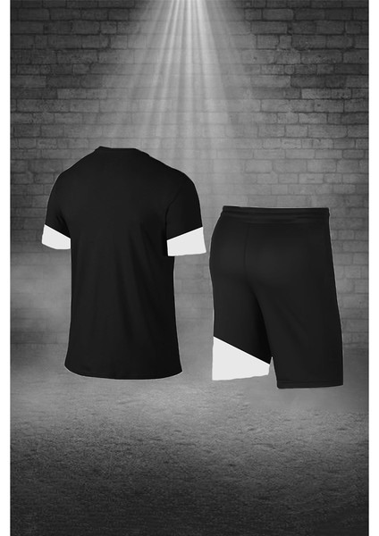Erkek Siyah Dri-Fit Kumaş Baskısız Yuvarlak Yaka Kısa Kol Tişört Şort Alt Üst Takımı S-3xl fırsatları