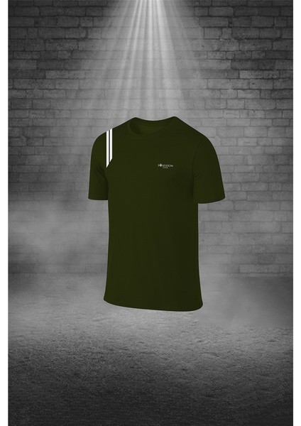 Erkek Haki Dri-Fit Kumaş Yürüyüş Için Konforlu Cepli Sıfır Yaka Tişört Şort Seti S-3xl