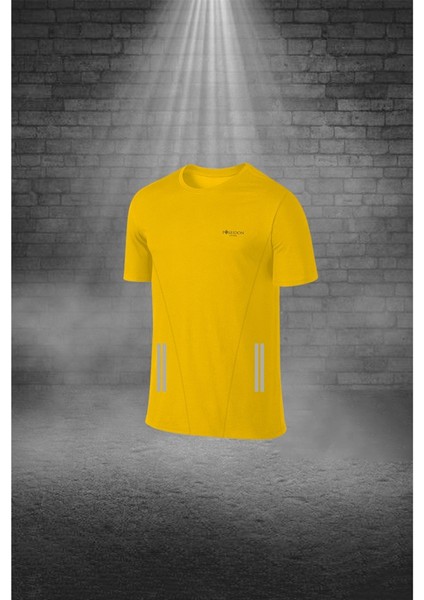 Erkek Sarı Dri-Fit Kumaş Baskısız Cepli Yuvarlak Yaka Kısa Kol Günlük Şık Tişört Şort Alt Üst Ikili Set S-3xl