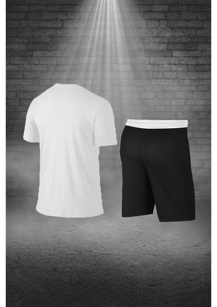 Erkek Beyaz Dri-Fit Kumaş Koşu Için Konforlu Cepli Sıfır Yaka Tişört Şort Ikili Alt Üst Seti S-3xl fırsatları