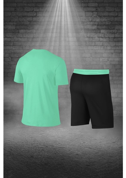 Büyük Beden Erkek Su Yeşili Dri-Fit Kumaş Cepli Bisiklet Yaka Sporcu Günlük Tişört Şort Ikili Takım 4XL-10XL fırsatları