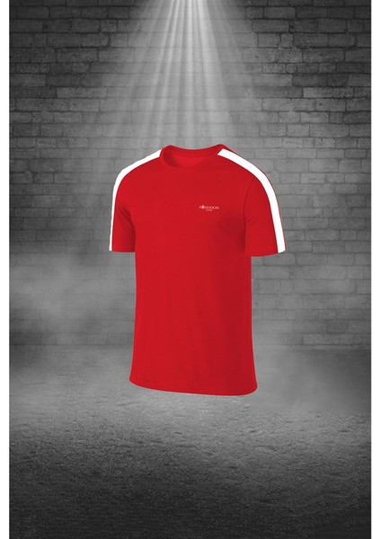 Büyük Beden Erkek Kırmızı Dri-Fit Kumaş Cepli Baskısız Bisiklet Yaka Sporcu Tişört Şort Alt Üst Ikili Takım 4XL-10XL