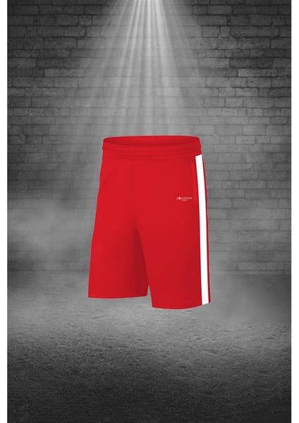 Büyük Beden Erkek Kırmızı Dri-Fit Kumaş Cepli Baskısız Bisiklet Yaka Sporcu Tişört Şort Alt Üst Ikili Takım 4XL-10XL
