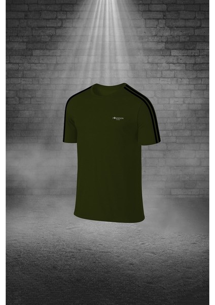 Büyük Beden Erkek Haki Dri-Fit Kumaş Yürüyüş ve Koşu Için Konforlu Cepli Sıfır Yaka Tişört Şort Ikili Alt Üst Set 4XL-10XL