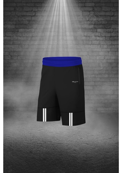 Büyük Beden Erkek Mavi Dri-Fit Kumaş Cepli Baskısız Bisiklet Yaka Sporcu Tişört Şort Alt Üst Ikili Takım 4XL-10XL