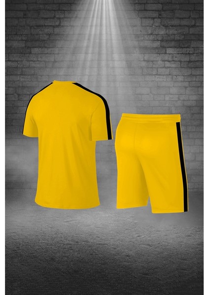 Büyük Beden Erkek Sarı Dri-Fit Kumaş Baskısız Konforlu Tişört Şort Alt Üst Ikili Takım Seti 4XL-10XL fırsatları