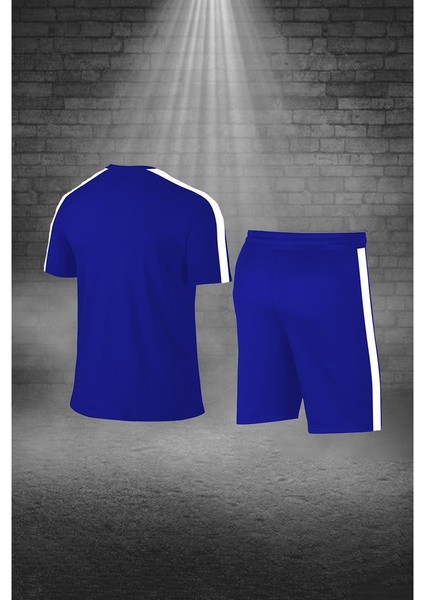 Büyük Beden Erkek Mavi Dri-Fit Kumaş Yürüyüş ve Koşu Için Konforlu Cepli Sıfır Yaka Tişört Şort Ikili Alt Üst Seti 4XL-10XL fırsatları