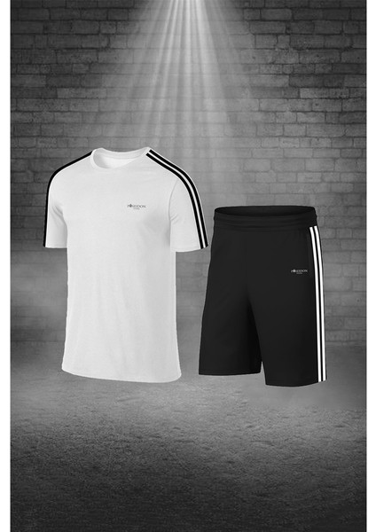 Büyük Beden Erkek Beyaz Dri-Fit Kumaş Baskısız Yuvarlak Yaka Kısa Kol Tişört Şort Alt Üst Takım 4XL-10XL
