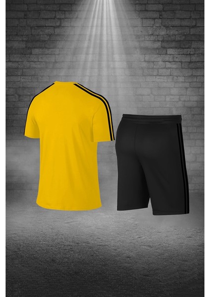 Büyük Beden Erkek Sarı Dri-Fit Kumaş Cepli Baskısız Konforlu Tişört Şort Alt Üst Ikili Takım Seti 4XL-10XL fırsatları