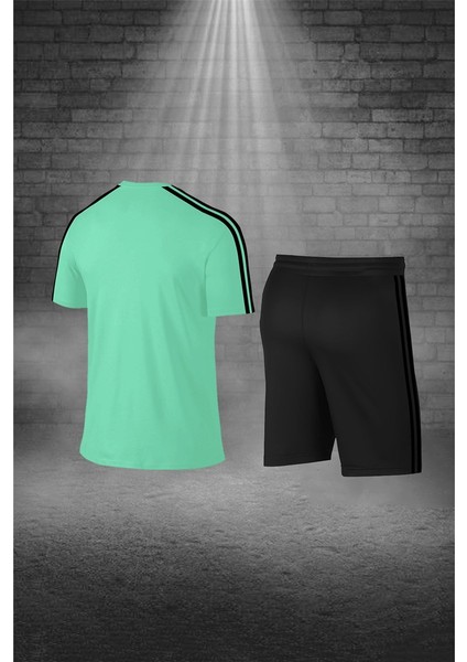 Battal Beden Erkek Su Yeşili Dri-Fit Kumaş Spor Için Konforlu Cepli Kısa Kol Tişört Şort Ikili Takım 4XL-10XL fırsatları