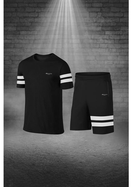 Büyük Beden Erkek Siyah Dri-Fit Kumaş Yürüyüş Için Konforlu Cepli Sıfır Yaka Tişört Şort Ikili Alt Üst Spor Seti 4XL-10XL
