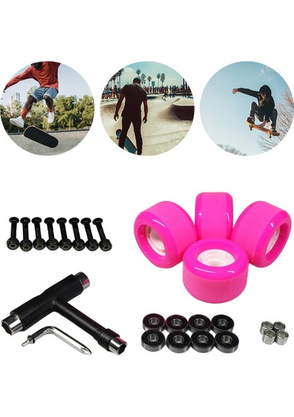 Kaykay Yatakları Tekerlek Dıy Aksesuar Kiti Longboard Içi Skate Scooters 70X51MM Pembe (Yurt Dışından)