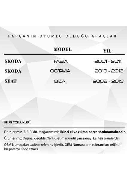 Skoda Octavia Fabia, Seat Ibiza Için Kolçak Alt Kapağı ve Mandal