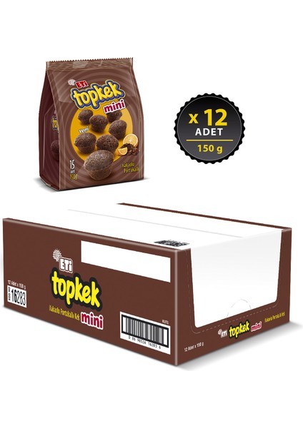 Topkek Mini Kakaolu Portakallı Kek 150 g x 12 Adet