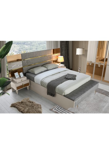 Marsilya Bazalı Karyola Bench'li+2 Komodin