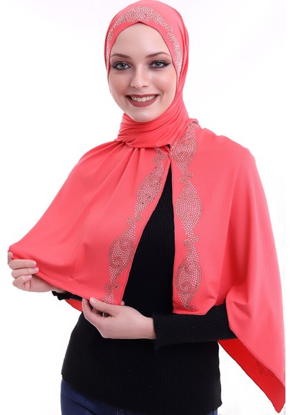 Önü Işlemeli Şal/eşarp Pembe 5058