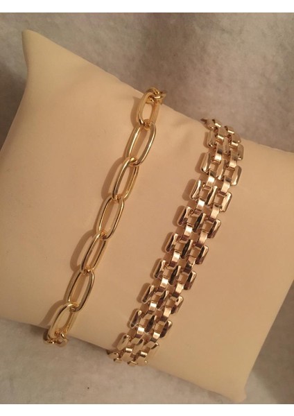 Kadın Lak Kaplama Ikili Bileklik Seti Gold