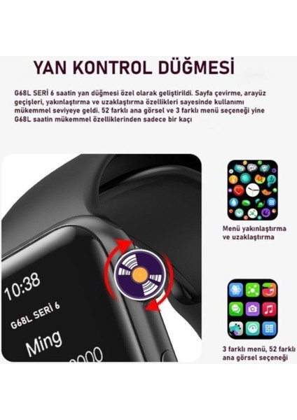 G68L 6s Akıllı Saat Konuşma Özellikli Türkçe Menü Yan Tuşlar Aktif Kırmızı