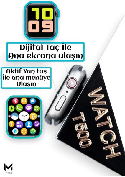 Akıllı Saat Nabız ve Tansiyon Ölçer Arama Özellikli Çift Tuş Aktif T500 Son Sürüm Ios/androıd Uymlu