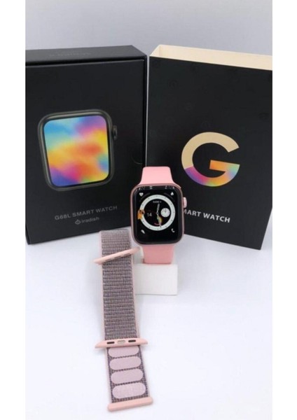 G68L 6s Akıllı Saat Yan Tuşlar Aktif Uygulama – Çift Kordon Pembe