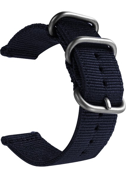 24 Mm Yıkanabilir Naylon Kanvas Kordonlu Saat Gümüş Yüzük Tokalı Lacivert (Yurt Dışından)
