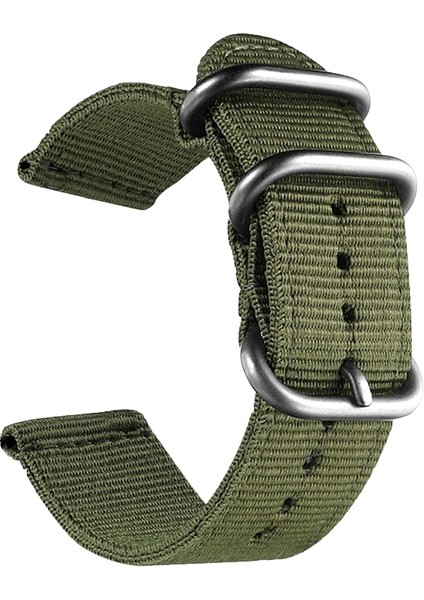 18 Mm Yıkanabilir Naylon Kanvas Kordonlu Saat Gümüş Yüzük Tokalı Ordu Yeşili (Yurt Dışından)