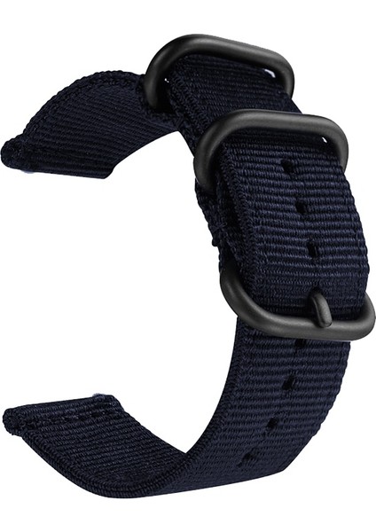 18 Mm Yıkanabilir Naylon Kanvas Kordonlu Saat Siyah Halka Tokalı Lacivert (Yurt Dışından)