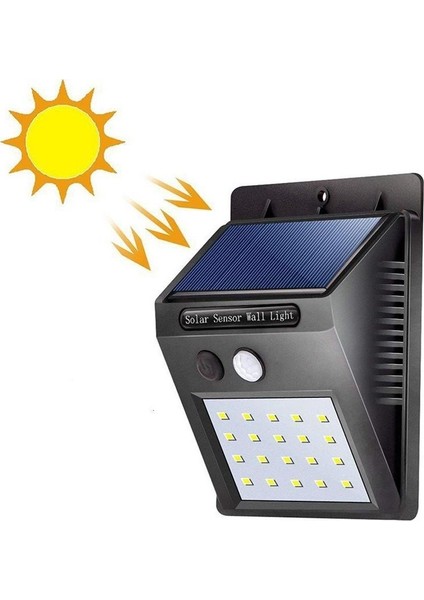 Hesaplı Hırdavat Güneş Enerjili Dış Ortam Solar 20 LED Hareket Sensörlü Su Geçirmez LED Lamba Aplik