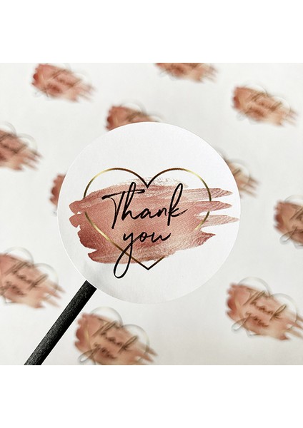 Sticker Kuşe (4X4CM) 70 Adet - Thank You- Kalp