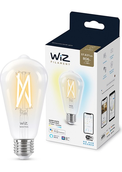 60W Sarı-Beyaz Ambiyans E27 Şeffaf Cam Akıllı Filament Ampul (ST64)