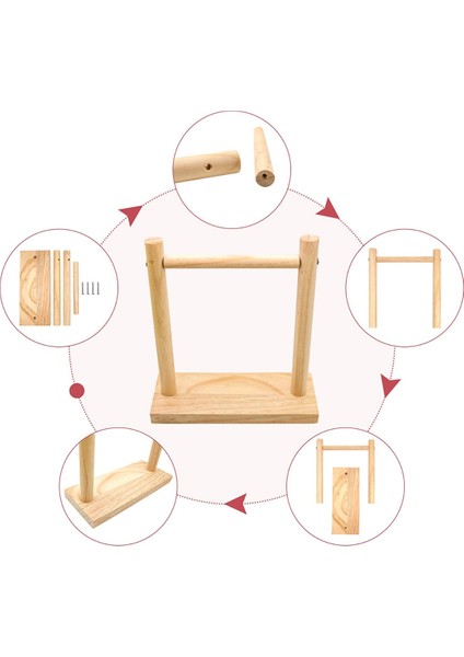 Papağan & Muhabbet Kuşu Eğitimi Için H Stand, Ahşap Oyun Standı Taşınabilir Eğitim Oyun Alanı