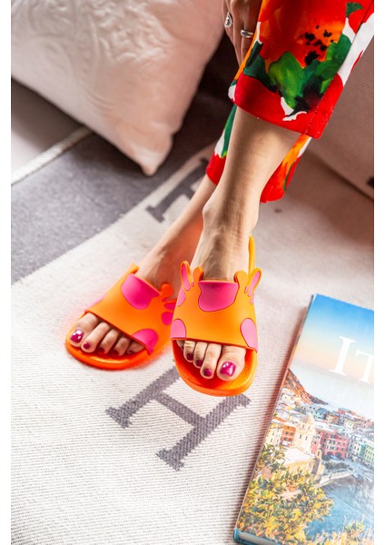 Çocuk Turuncu & Fuşya Parçalı Terlik