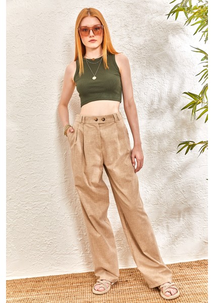 Kadın Sıfır Kol Kaşkorse Crop Bluz