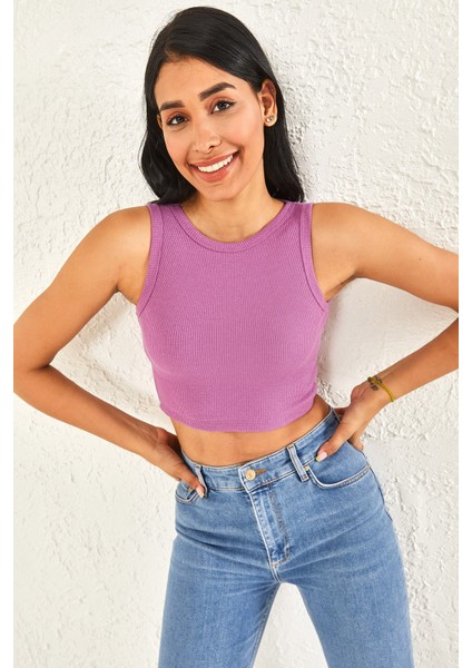 Kadın Sıfır Kol Kaşkorse Crop Bluz