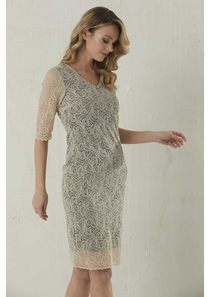 V Yaka Güpürlü Renkli Astar Elbise modelleri