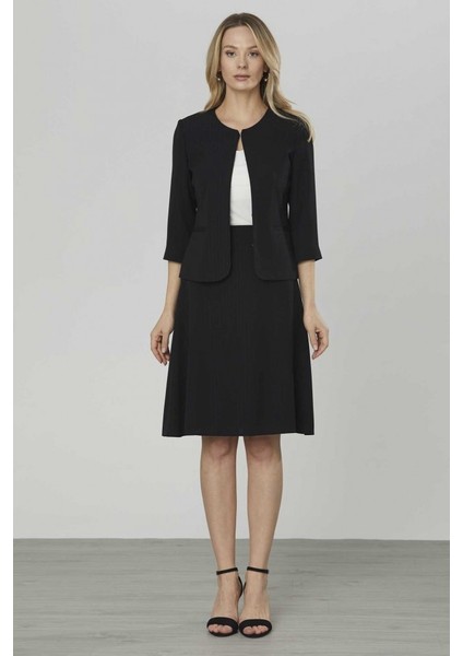 Sıfır Yaka Agraflı Çizgili Simli Ceket modelleri