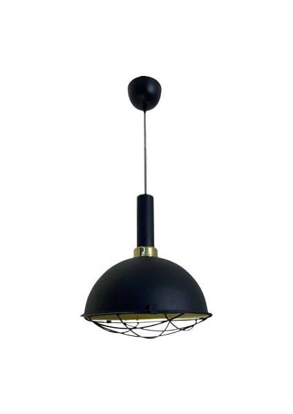 Retro Metal Dekoratif Rustik Kafesli Siyah Tekli Sarkıt Avize Çap 30 cm