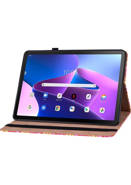 Lenovo Tab M10 Plus 10.6 3. Nesil Renkli Dokuma Deri Tablet Kılıf Için Kırmızı Gül (Yurt Dışından)