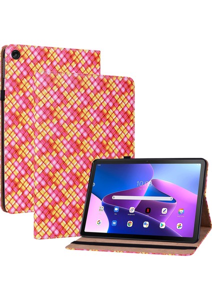 Lenovo Tab M10 Plus 10.6 3. Nesil Renkli Dokuma Deri Tablet Kılıf Için Kırmızı Gül (Yurt Dışından)