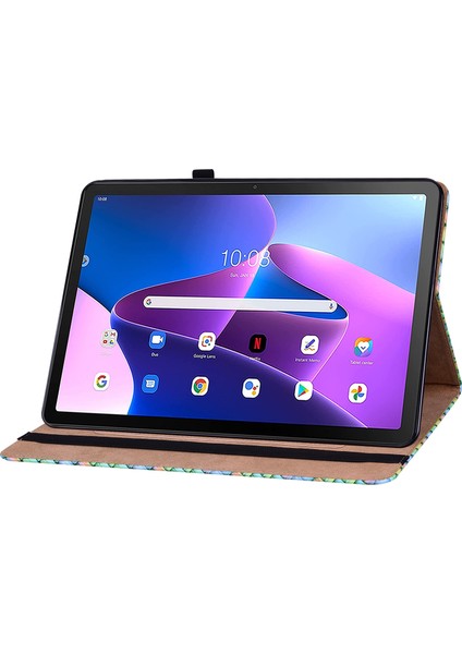 Lenovo Tab M10 Plus 10.6 3. Nesil Renkli Dokuma Deri Tablet Kılıf Için Kırmızı Gül (Yurt Dışından)