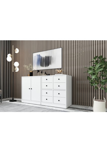 Dolapli Çekmeceli Konsol Beyaz 130 cm KNS-1040-Ç