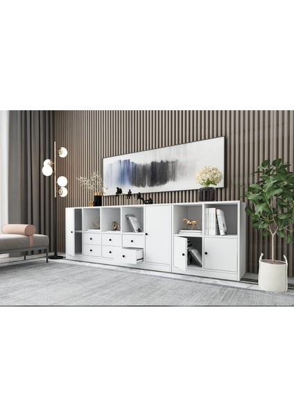 Rafli Dolapli Çekmeceli Konsol Beyaz 226 cm KNS-1105-Ç fırsatları