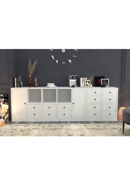Rafli Dolapli Çekmeceli Konsol Beyaz 226 cm KNS-1113-Ç fiyatları