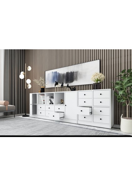 Rafli Dolapli Çekmeceli Konsol Beyaz 226 cm KNS-1113-Ç modelleri