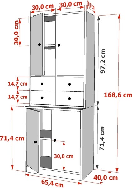 Dolapli Çekmeceli Vitrin Beyaz 65 cm VTR-1005-Ç indirimleri