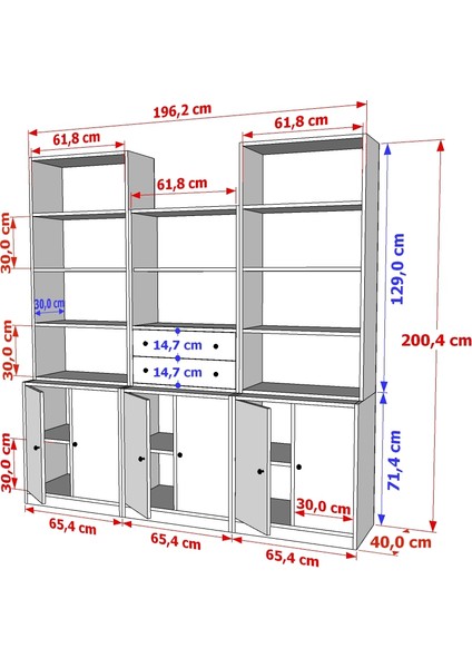 Rafli Çekmeceli Dolapli Vitrin Beyaz 195 cm VTR-1096-Ç fırsatları