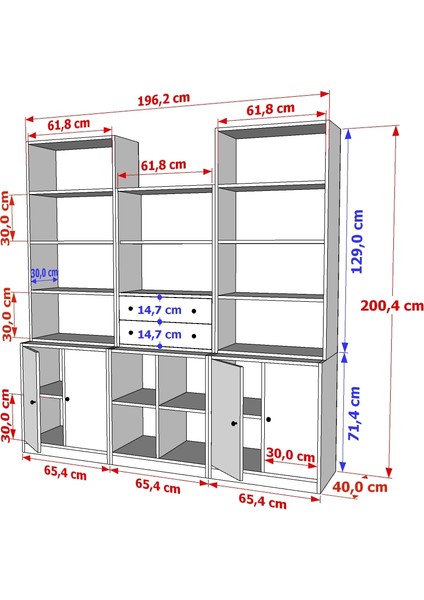 Rafli Çekmeceli Dolapli Vitrin Beyaz 195 cm VTR-1095-Ç fırsatları