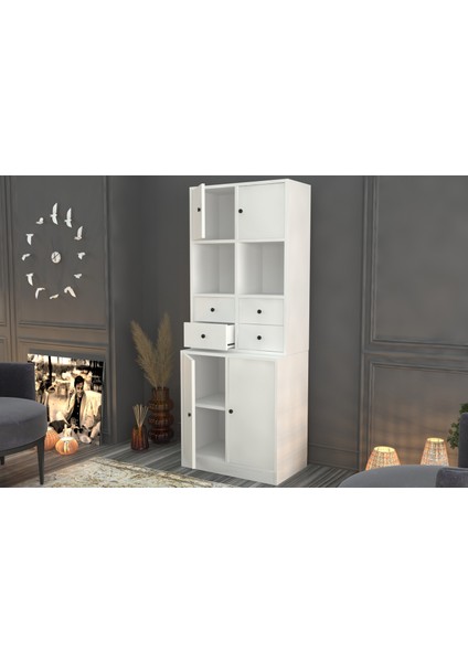 Rafli Dolapli Çekmeceli Vitrin Beyaz 65 cm VTR-1004-Ç modelleri